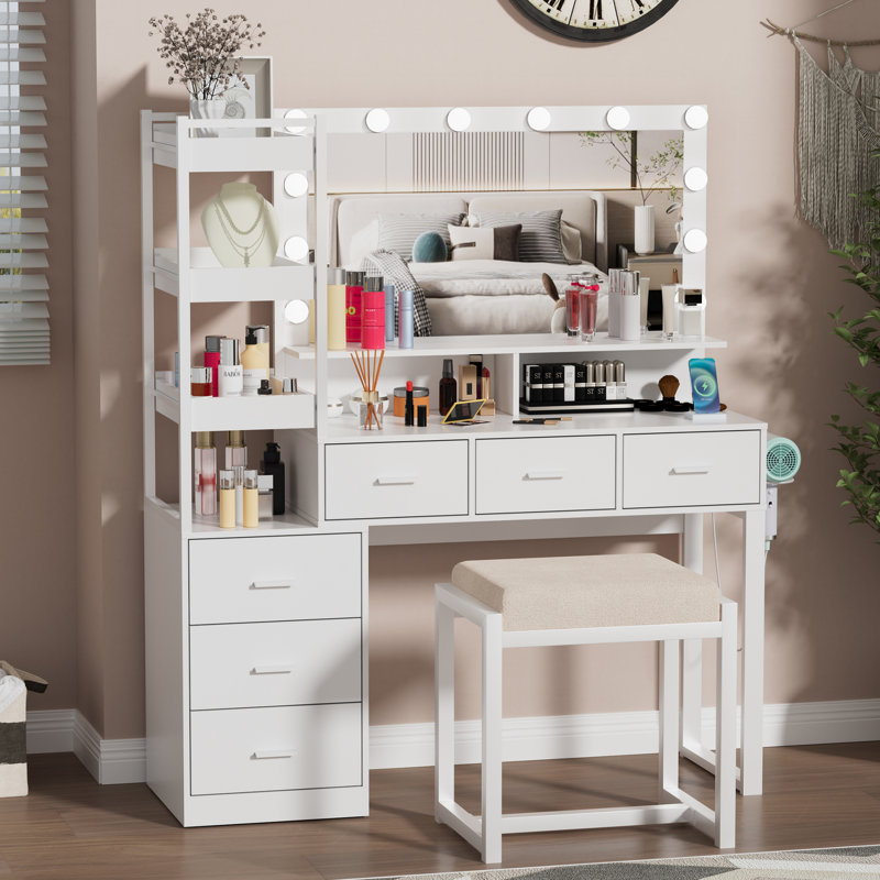 Latitude Run® Kelila Makeup Vanity Desk with Lighted Mirror & Reviews